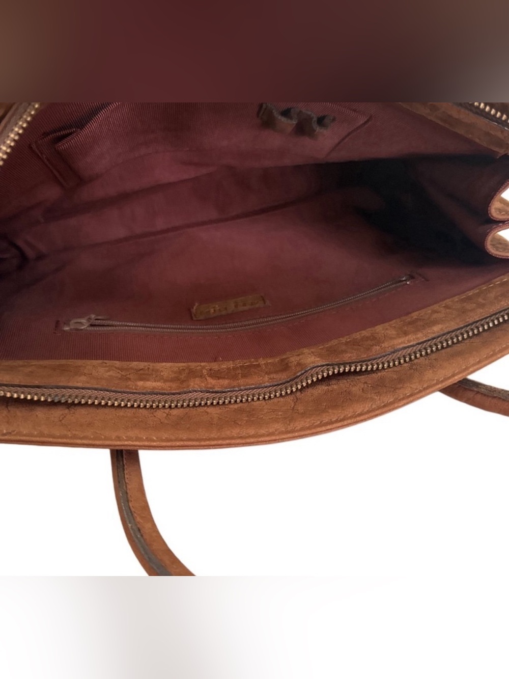 Anne Klein Brown Suede Tote Bag with Gold Trim - Classic Everyday - Picture 7 of 7